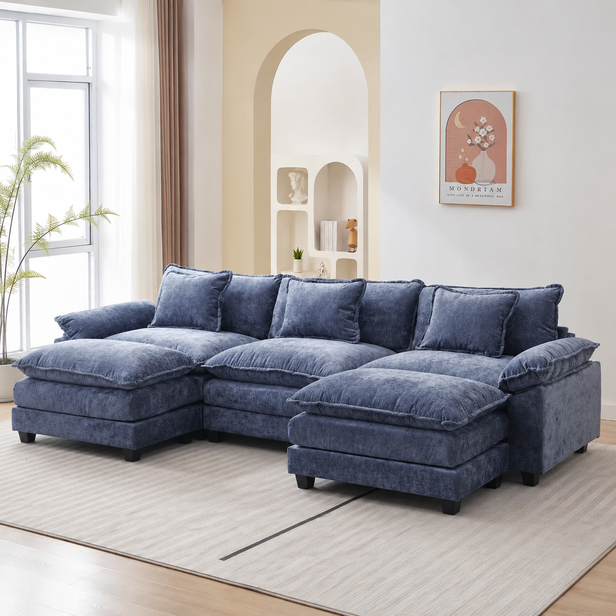 Signature Living 120" U-Shaped Modular Chenille Sectional Sofa with Two Ottomans