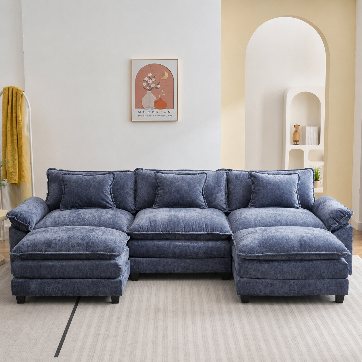 Signature Living 120" U-Shaped Modular Chenille Sectional Sofa with Two Ottomans