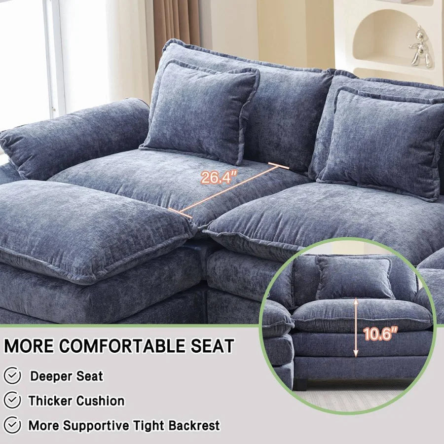 Signature Living 120" U-Shaped Modular Chenille Sectional Sofa with Two Ottomans