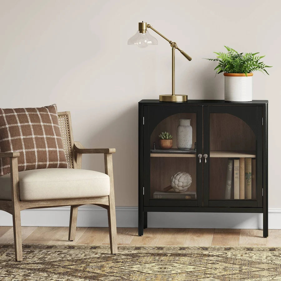 Signature Living 2 Door Wood Accent Cabinet with Glass Doors & Adjustable Shelf - Black
