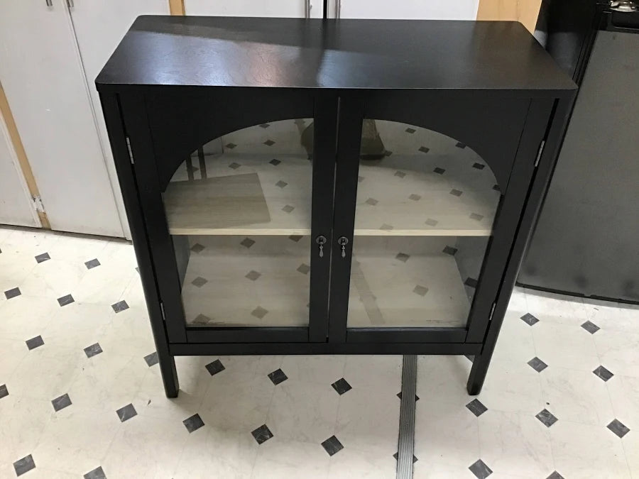 Signature Living 2 Door Wood Accent Cabinet with Glass Doors & Adjustable Shelf - Black