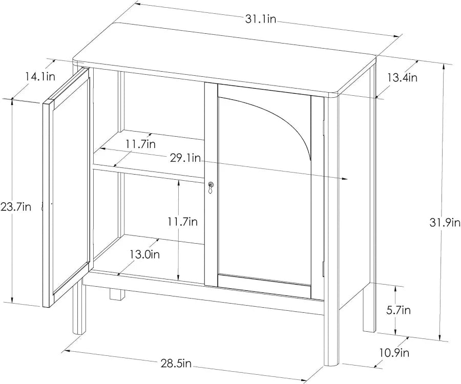 Signature Living 2 Door Wood Accent Cabinet with Glass Doors & Adjustable Shelf - Black