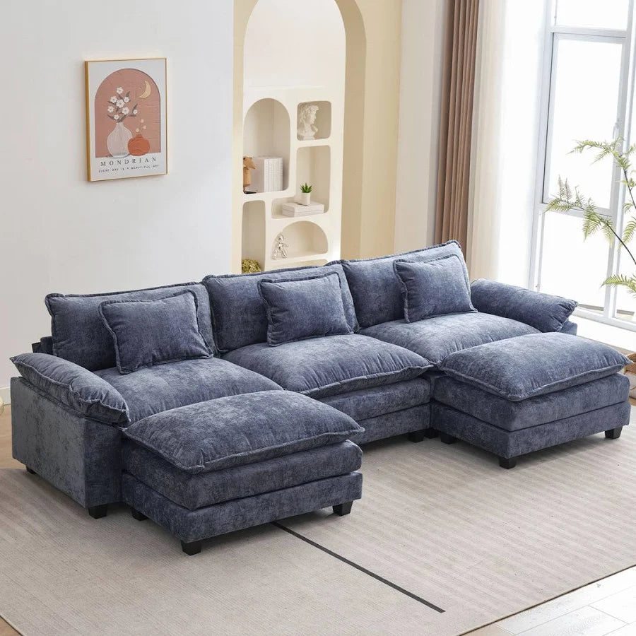 Signature Living 120" U-Shaped Modular Chenille Sectional Sofa with Two Ottomans