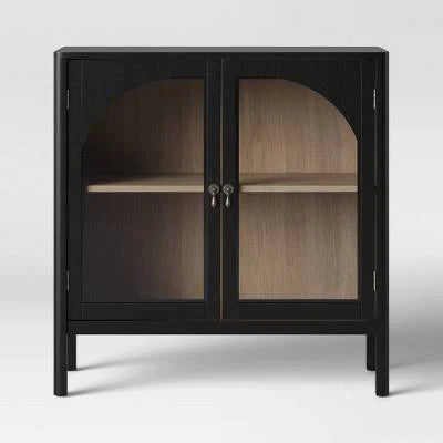 Signature Living 2 Door Wood Accent Cabinet with Glass Doors & Adjustable Shelf - Black